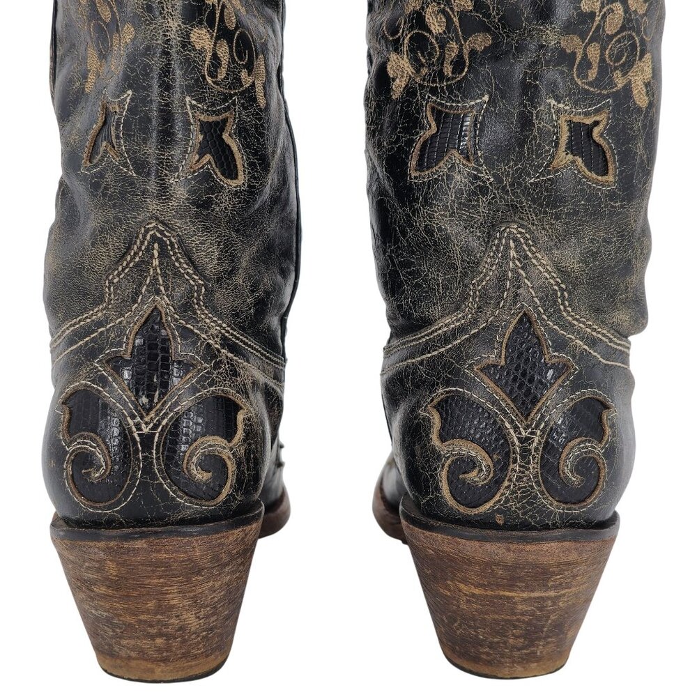 Corral Vintage Womens Size 6.5M Black Leather Cowboy Cowgirl Western Boots C2108 - Picture 6 of 16